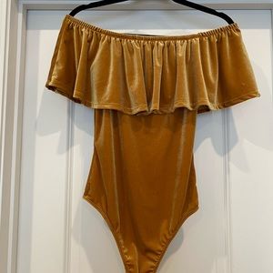 Yellow velvet body suit, Gold bodysuit